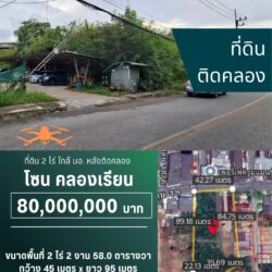 80 ลบ ที่ดิน 2 ไร่ กว่า หลังติดคลอง ในเมือง คลองเรียน ใกล้ มอ <<{มีภาพมุมสูง}>>