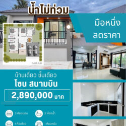 2.89 ลบ บ้านเดี่ยว หลังคาปั้นหยา ชั้นเดียว มือหนึ่ง สนามบิน