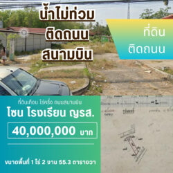 40 ลบ ที่ดิน 1 ไร่ ติดถนนสนามบิน โซน ญรส.