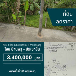 ลดราคา 3.4 ลบ ที่ดิน 4 ห้อง ติดถนน2ด้านในตัวเมือง บ้านพรุ